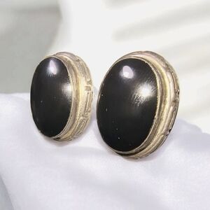 Taxco Mexico Vintage Onyx & Sterling Silver Clip-on Earrings
